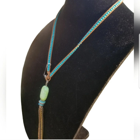 NWT F.A.I.T.H BRAND TURQUOISE STONE TASSEL STYLE NECKLACE - Picture 2 of 6